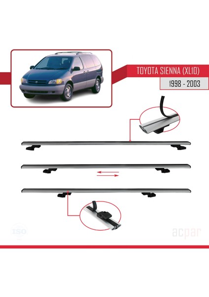 Toyota Sienna (XL10) 1998-2003 Arası ile Uyumlu Basıc Model Ara Atkı Tavan Barı Gri indirimleri