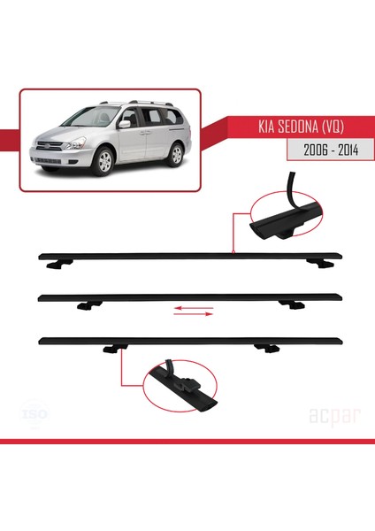 Kia Sedona (Vq) 2006-2014 Arası ile Uyumlu Basıc Model Ara Atkı Tavan Barı Siyah