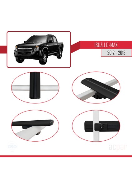 Isuzu D-Max 2012-2015 ile Uyumlu Basıc Model Ara Atkı Tavan Barı Siyah