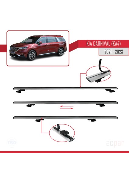Kia Carnival (Ka4) 2021 ve Sonrası ile Uyumlu Basıc Model Ara Atkı Tavan Barı Gri