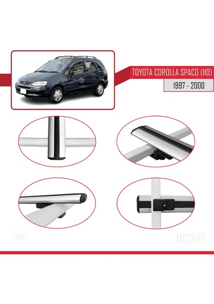 Toyota Corolla Spacio (E110) 1997-2000 Arası ile Uyumlu Basıc Model Ara Atkı Tavan Barı Gri