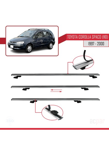 Toyota Corolla Spacio (E110) 1997-2000 Arası ile Uyumlu Basıc Model Ara Atkı Tavan Barı Gri