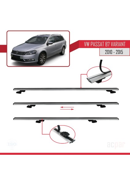 Volkswagen Passat (B7) Varıant 2010-2015 Arası ile Uyumlu Basıc Model Ara Atkı Tavan Barı Gri indirimleri
