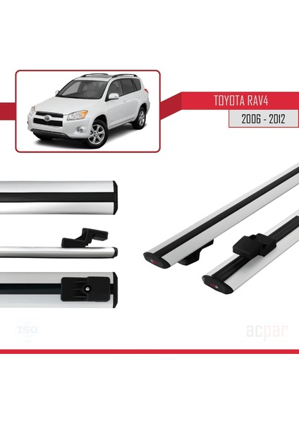 Toyota Rav4 2006-2012 Arası ile Uyumlu Basıc Model Ara Atkı Tavan Barı Gri