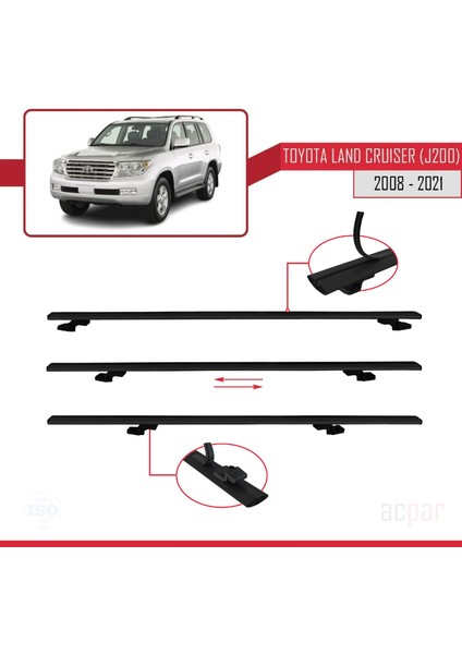 Toyota Land Cruiser (J200) 2008-2021 Arası ile Uyumlu Basıc Model Ara Atkı Tavan Barı Siyah