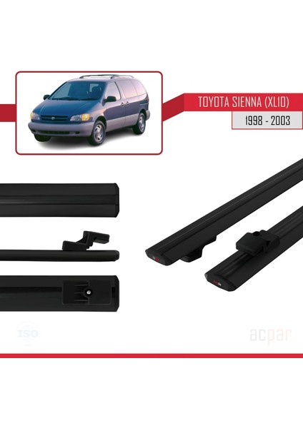 Toyota Sienna (XL10) 1998-2003 Arası ile Uyumlu Basıc Model Ara Atkı Tavan Barı Siyah modelleri
