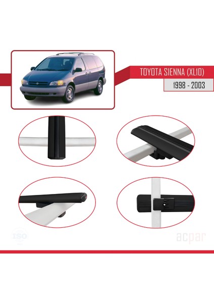 Toyota Sienna (XL10) 1998-2003 Arası ile Uyumlu Basıc Model Ara Atkı Tavan Barı Siyah fırsatları