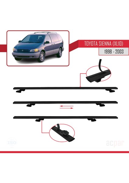 Toyota Sienna (XL10) 1998-2003 Arası ile Uyumlu Basıc Model Ara Atkı Tavan Barı Siyah indirimleri