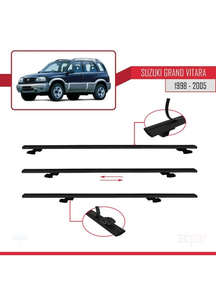 Suzuki Grand Vitara 1998-2005 Arası ile Uyumlu Basıc Model Ara Atkı Tavan Barı Siyah