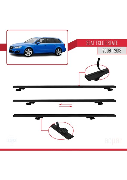 Seat Exeo 3r9 2009-2013 Arası ile Uyumlu Basıc Model Ara Atkı Tavan Barı Siyah