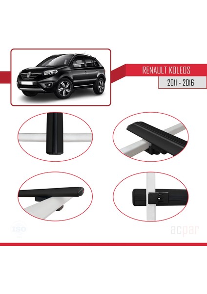 Renault Koleos 2011-2016 Arası ile Uyumlu Basıc Model Ara Atkı Tavan Barı Siyah