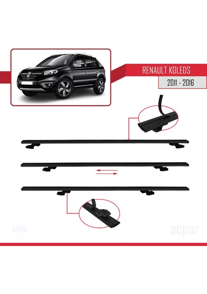 Renault Koleos 2011-2016 Arası ile Uyumlu Basıc Model Ara Atkı Tavan Barı Siyah