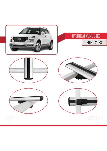 Hyundai Venue (Qx) 2019 ve Sonrası ile Uyumlu Basıc Model Ara Atkı Tavan Barı Gri fırsatları