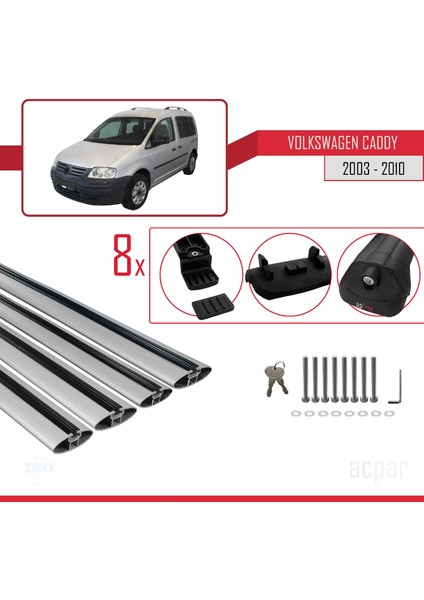 Volkswagen Caddy 2003-2010 Arası ile Uyumlu Ace-1 Ara Atkı Tavan Barı Gri 4 Adet Bar