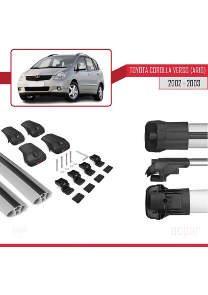 Toyota Corolla Verso (AR10) 2002-2003 Arası ile Uyumlu Ace-1 Ara Atkı Tavan Barı Gri indirimleri