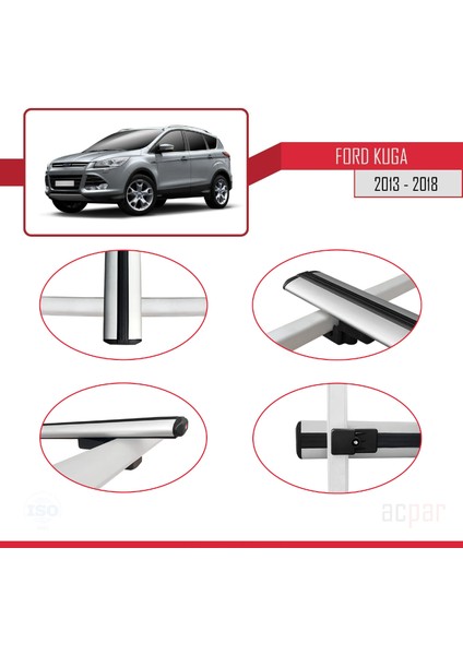 Ford Kuga 2013-2018 Arası ile Uyumlu Basıc Model Ara Atkı Tavan Barı Gri