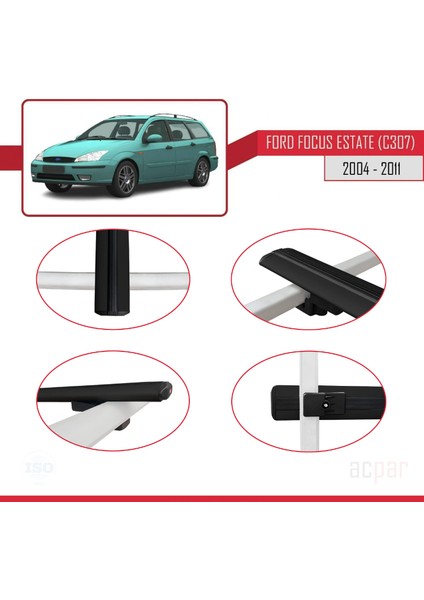 Ford Focus Estate (C307) 2004-2011 Arası ile Uyumlu Basıc Model Ara Atkı Tavan Barı Siyah