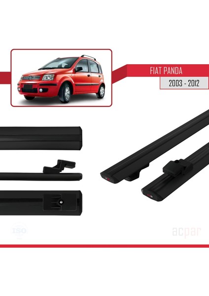 Fiat Panda 2003-2012 Arası ile Uyumlu Basıc Model Ara Atkı Tavan Barı Siyah modelleri