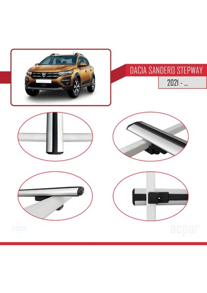 Dacia Sandero Stepway 2021 ve Sonrası ile Uyumlu Basıc Model Ara Atkı Tavan Barı Gri