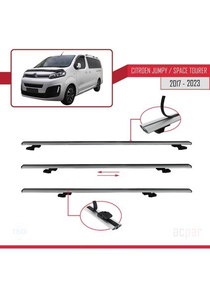 Citroen Jumpy - Space Tourer 2017 ve Sonrası ile Uyumlu Basıc Model Ara Atkı Tavan Barı Gri indirimleri