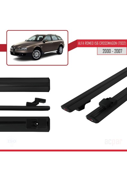 Alfa Romeo 156 Crosswagon (T932) 2000-2007 Arası ile Uyumlu Basıc Model Ara Atkı Tavan Barı Siyah modelleri
