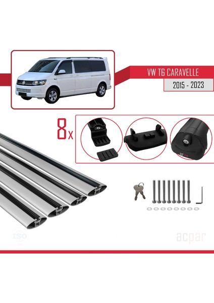 Volkswagen Caravelle (T6) 2015 ve Sonrası ile Uyumlu Ace-1 Ara Atkı Tavan Barı Gri 4 Adet Bar