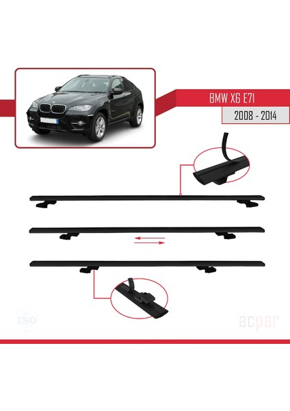 Bmw X6 (E71) 2008-2014 Arası ile Uyumlu Basıc Model Ara Atkı Tavan Barı Siyah indirimleri