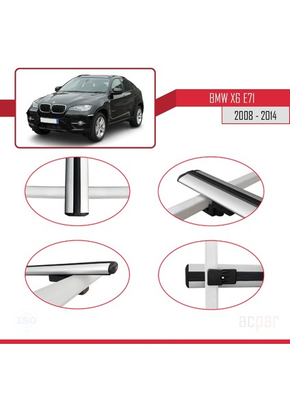 Bmw X6 (E71) 2008-2014 Arası ile Uyumlu Basıc Model Ara Atkı Tavan Barı Gri