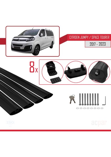 Citroen Jumpy - Space Tourer 2017 ve Sonrası ile Uyumlu Ace-1 Ara Atkı Tavan Barı Siyah 4 Adet Bar indirimleri