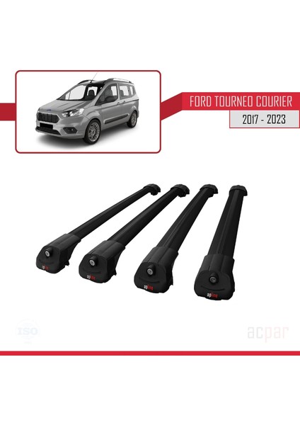 Ford Tourneo Courier 2017 ve Sonrası ile Uyumlu Ace-1 Ara Atkı Tavan Barı Siyah 4 Adet Bar