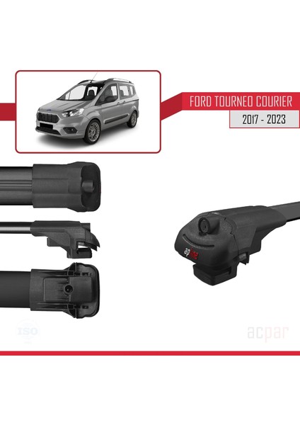 Ford Tourneo Courier 2017 ve Sonrası ile Uyumlu Ace-1 Ara Atkı Tavan Barı Siyah 4 Adet Bar