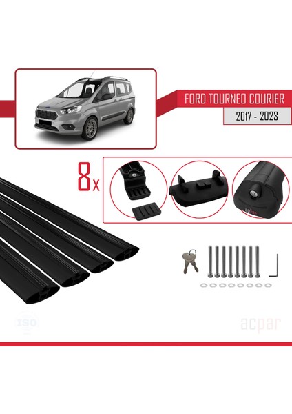 Ford Tourneo Courier 2017 ve Sonrası ile Uyumlu Ace-1 Ara Atkı Tavan Barı Siyah 4 Adet Bar