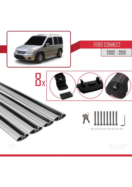 Ford Connect 2002-2013 Arası ile Uyumlu Ace-1 Ara Atkı Tavan Barı Gri 4 Adet Bar