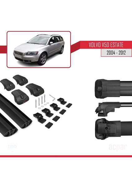 Volvo V50 Estate 2004-2012 Arası ile Uyumlu Ace-1 Ara Atkı Tavan Barı Siyah