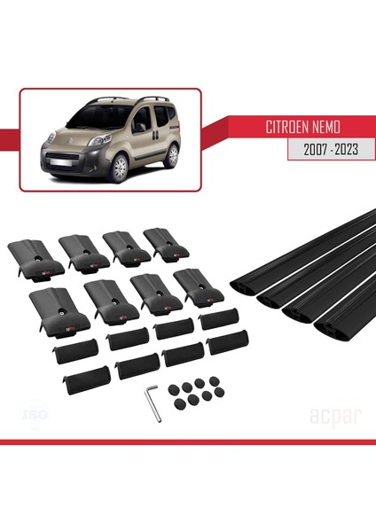 Citroen Nemo 2007 ve Sonrası ile Uyumlu Fly Model Ara Atkı Tavan Barı Siyah 4 Adet Bar