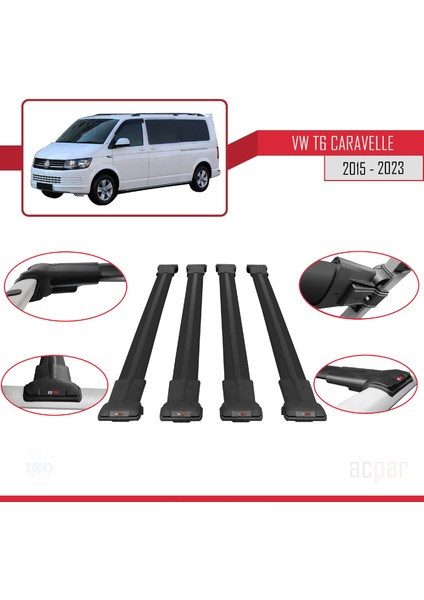 Volkswagen Caravelle (T6) 2015 ve Sonrası ile Uyumlu Fly Model Ara Atkı Tavan Barı Siyah 4 Adet Bar fırsatları