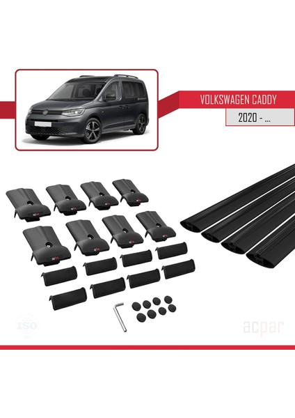 Volkswagen Caddy 2020 ve Sonrası ile Uyumlu Fly Model Ara Atkı Tavan Barı Siyah 4 Adet Bar indirimleri