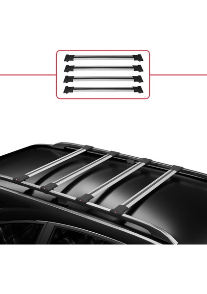 Peugeot Partner 2019 ve Sonrası ile Uyumlu Fly Model Ara Atkı Tavan Barı Gri 4 Adet Bar