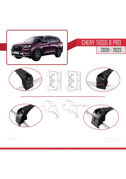 Chery Tiggo 8 Pro 2020 Sonrası ile Uyumlu Ace-2 Ara Atkı Tavan Barı Siyah