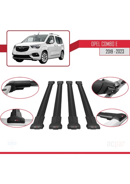 Opel Combo (E) 2019 ve Sonrası ile Uyumlu Fly Model Ara Atkı Tavan Barı Siyah 4 Adet Bar fırsatları