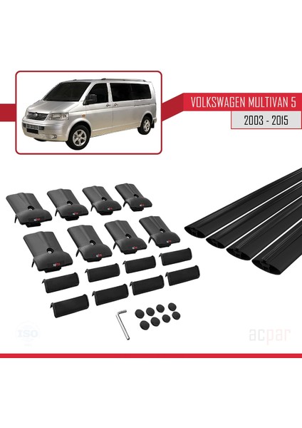 Volkswagen Multivan (T5) 2003-2015 Arası ile Uyumlu Fly Model Ara Atkı Tavan Barı Siyah 4 Adet Bar
