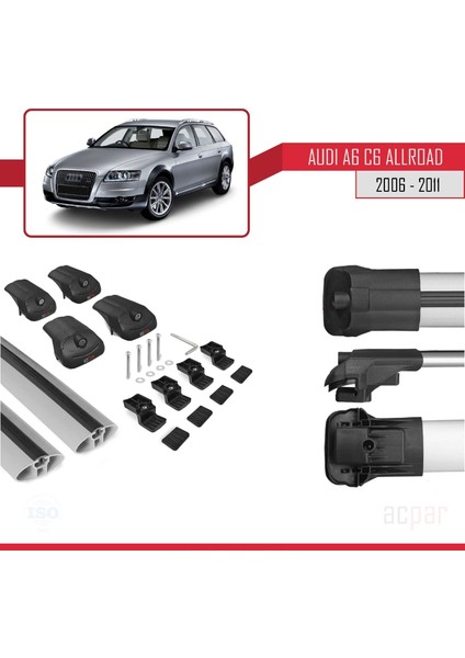 Audi A6 (C6) Allroad 2006-2011 Arası ile Uyumlu Ace-1 Ara Atkı Tavan Barı Gri