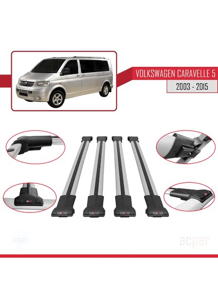 Volkswagen Caravelle (T5) 2003-2015 Arası ile Uyumlu Fly Model Ara Atkı Tavan Barı Gri 4 Adet Bar fırsatları
