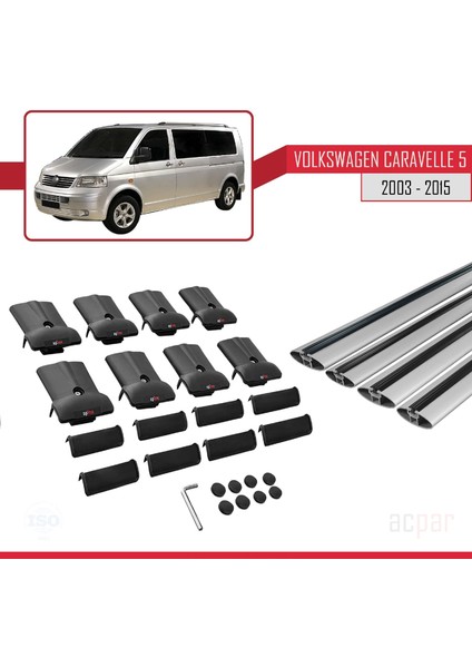 Volkswagen Caravelle (T5) 2003-2015 Arası ile Uyumlu Fly Model Ara Atkı Tavan Barı Gri 4 Adet Bar indirimleri