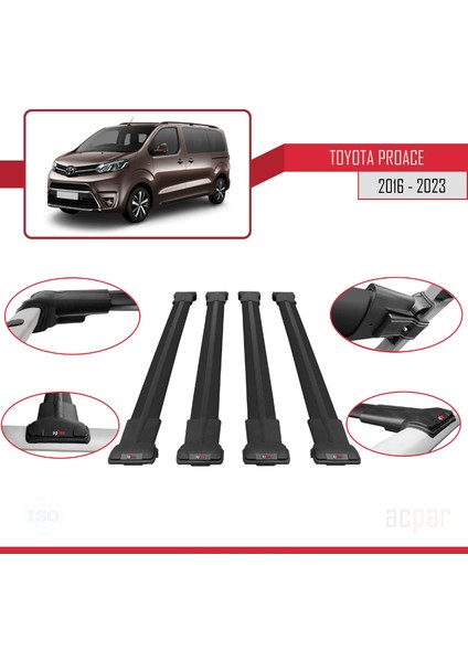 Toyota Proace 2016 ve Sonrası ile Uyumlu Fly Model Ara Atkı Tavan Barı Siyah 4 Adet Bar fırsatları