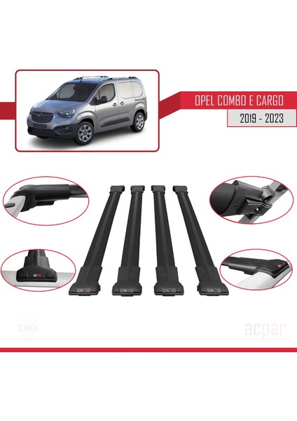 Opel Combo (E) Panelvan 2019 ve Sonrası ile Uyumlu Fly Model Ara Atkı Tavan Barı Siyah 4 Adet Bar fırsatları