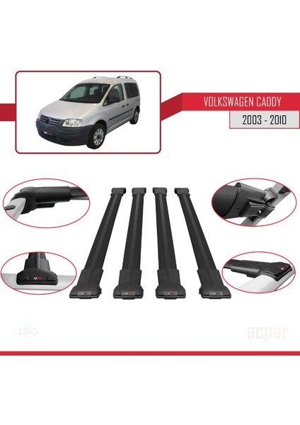 Volkswagen Caddy 2003-2010 Arası ile Uyumlu Fly Model Ara Atkı Tavan Barı Siyah 4 Adet Bar