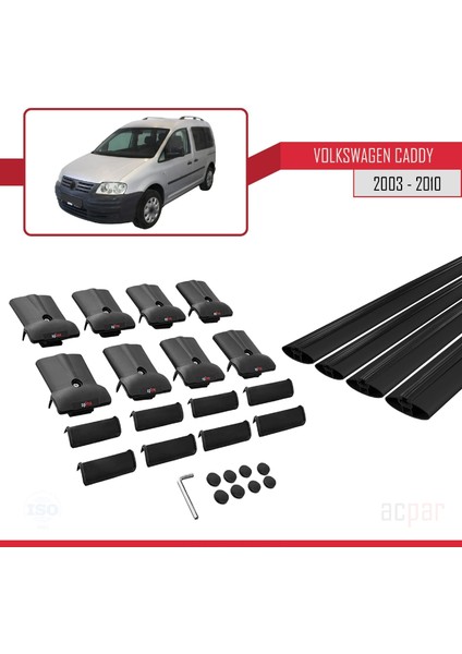 Volkswagen Caddy 2003-2010 Arası ile Uyumlu Fly Model Ara Atkı Tavan Barı Siyah 4 Adet Bar