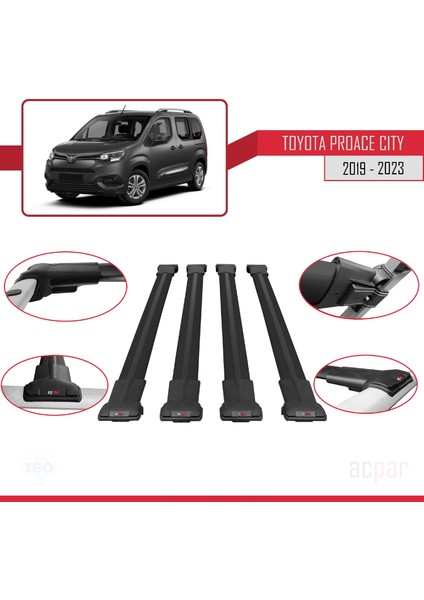 Toyota Proace City 2019 ve Sonrası ile Uyumlu Fly Model Ara Atkı Tavan Barı Siyah 4 Adet Bar fırsatları