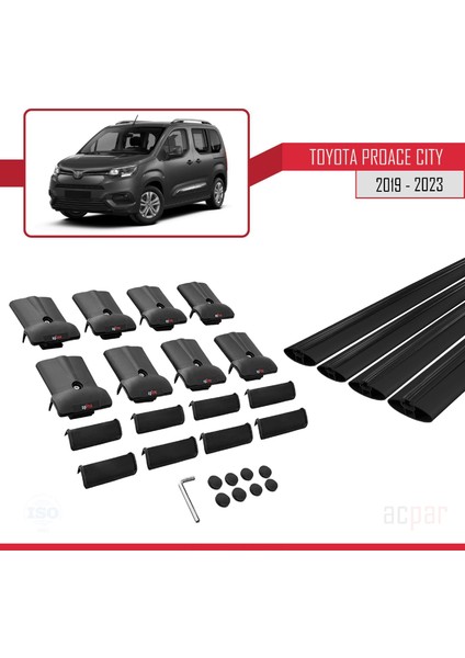 Toyota Proace City 2019 ve Sonrası ile Uyumlu Fly Model Ara Atkı Tavan Barı Siyah 4 Adet Bar indirimleri